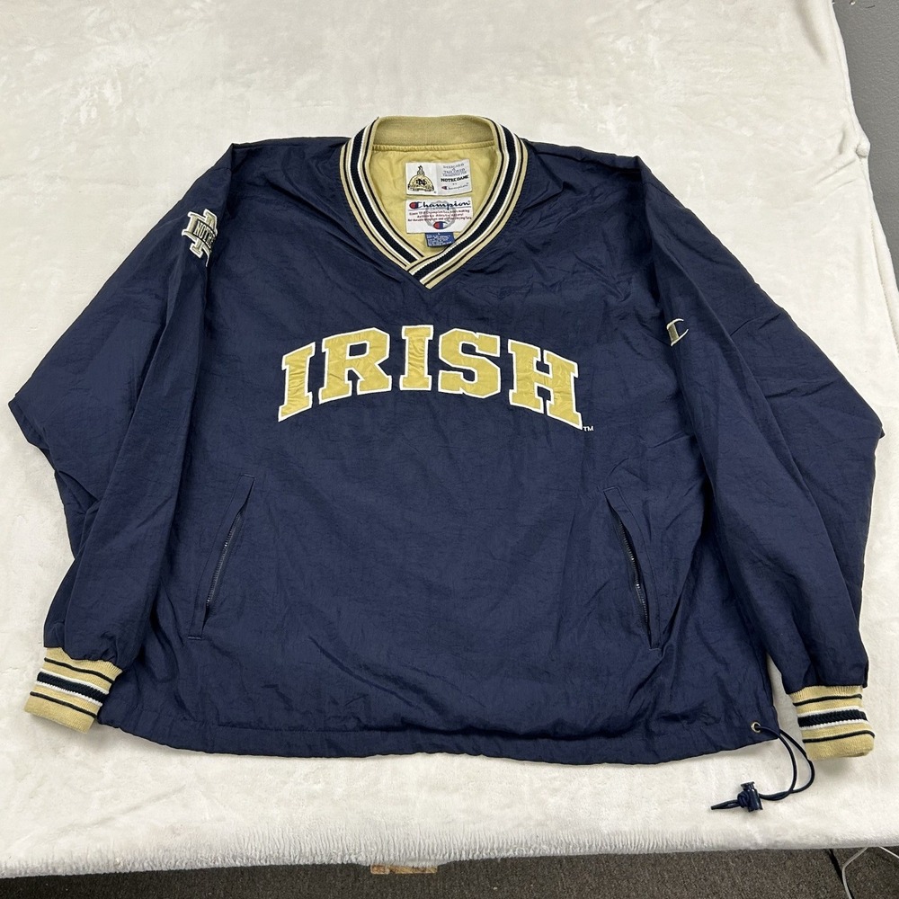 Champion Windbreaker Mens Large Navy Notre Dame Irish V-Neck Pullover Jacket